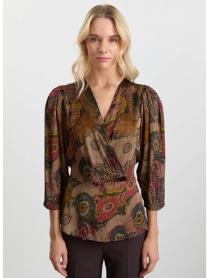 Selen Kruvaze Yaka Emprime Vizon Kadın Bluz 25KSL8201