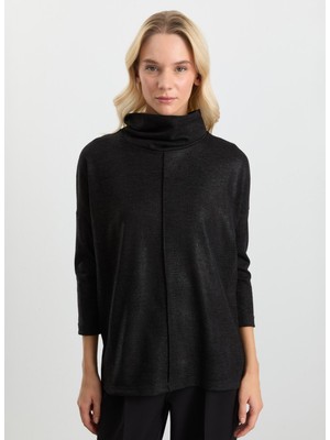 Selen Degaje Yaka Düz Siyah Kadın Bluz 25KSL8220