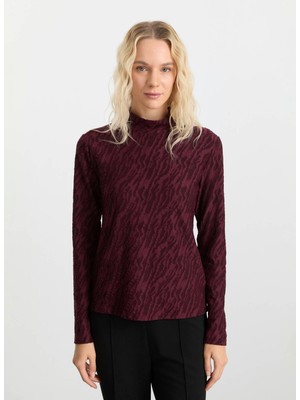 Selen Balıkçı Yaka Baskılı Bordo Kadın Bluz 25KSL8210