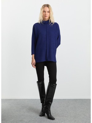 Selen Degaje Yaka Düz Mavi Kadın Bluz 25KSL8220