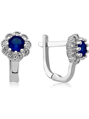 Gumush Hk Gümüş Kadın Küpe Mavi Çiçek Desenli Yuvarlak J |Gümüş Takı Hediyelik Ürünler