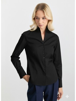 Selen Dik Yaka Düz Siyah Kadın Bluz 25KSL8281