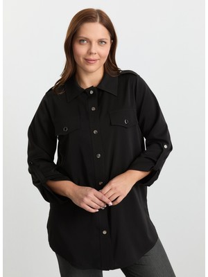 Selen Polo Yaka Düz Siyah Kadın Bluz 25KSL8297