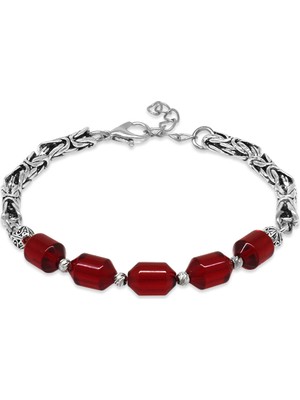 Tesbihname Kararmaz Metal Kral Zincirli Beyaz Dorika Top Süslemeli Bayrak Kırmızı Ateş Kehribar Erkek Bileklik