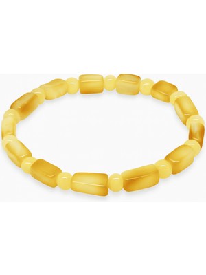 Tesbihname Sarı Beyaz Renk Silindir Kesim Doğal Damla Kehribar Erkek Bileklik