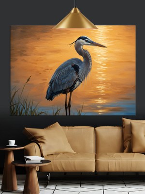 Tablo Mega Gri Balıkçıl Kuş Detayı Dekoratif Kanvas - Mdf Ahşap Tablo