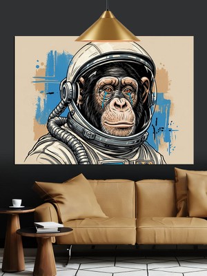 Karizma Tablo Uzay Kasklı Maymun Figürü Dekoratif Kanvas - Mdf Ahşap Tablo