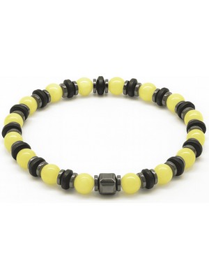 Tesbihname Hematit Doğaltaş Süslemeli Küre Kesim Sarı Beyaz Renk Beyrut Kehribar Erkek Bileklik