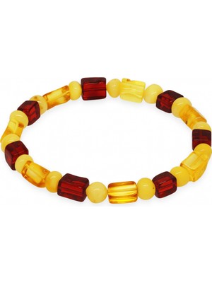 Tesbihname Sarı Kırmızı Silindir Küp Kesim Doğal Damla Kehribar Erkek Bileklik