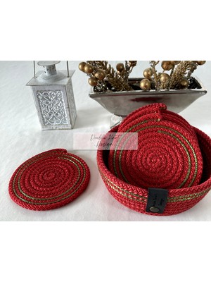 Double Knot Design 7 Prç Bardak Altlığı Set Tress Supla Jüt Hediyelik