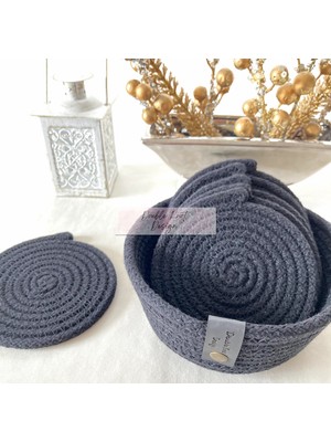 Double Knot Design 7 Prç Bardak Altlığı Set Tress Supla Jüt Hediyelik