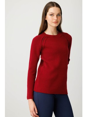 Desen Triko Kadın Sıfır Yaka Boncuklu Yün Kazak V.çürüğü