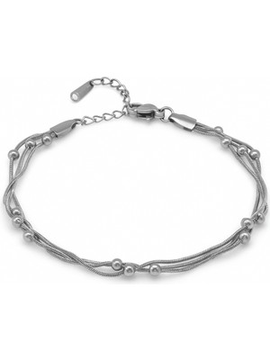 Tesbihname Kadın Çelik Bileklik - Toplu 3 Lü Snake Model - Gümüş Renk