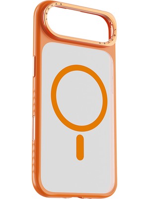iPhone 17 Air Uyumlu Kılıf M-Safe Şarj Özellikli Metal Kamera Standlı Lenyes CK226 Pc Kapak Turuncu