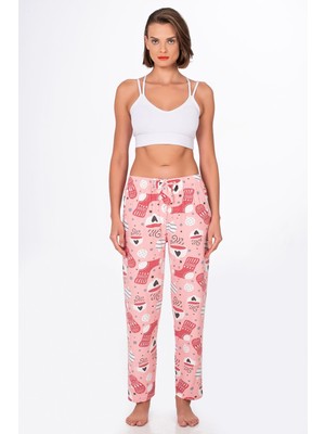 Kompedan Kadın Süet Kahve Desenli Pijama Tek Alt