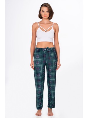 Kompedan Kadın Süet Kareli Pijama Tek Alt