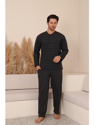Kompedan Erkek Selanik Önü Patlı Pamuklu Pijama Takımı | Antrasit 628