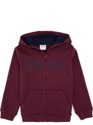 U.S. Polo Assn. Erkek Çocuk Bordo Fermuarlı Kapüşonlu Sweatshirt 50313844-VR177