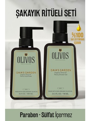 Olivos Gaia’s Garden Şakayık Bakım Seti | Zeytinyağlı Parabensiz Duş Jeli + Sıvı Sabun (1250 Ml)