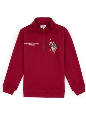U.S. Polo Assn. Erkek Çocuk Koyu Frambuaz Şardonlu Yarım Fermuarlı Sweatshirt 50315815-VR104