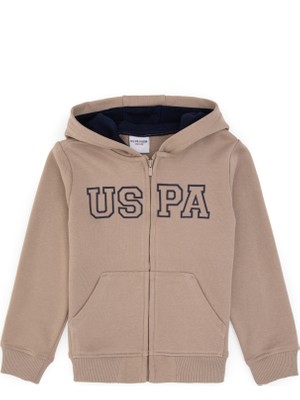U.S. Polo Assn. Erkek Çocuk Koyu Bej Fermuarlı Kapüşonlu Sweatshirt 50313844-VR088