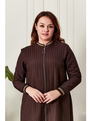 FERACE Kadın Büyük Beden Fermuarlı Kapitone Kap