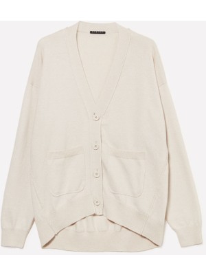 Sisley   Pamuk ve Yün Karışımlı Önü Düğmeli Cepli Düşük Kol Hırka