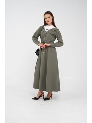 Sasilva Düğmeli Bel Bağcıklı Trençkot Detaylı Elbise K1746