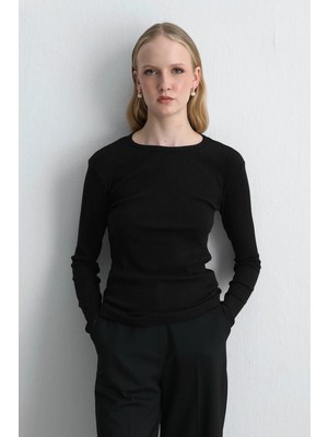 Gusto Uzun Kollu Basic Pamuk Tshirt - Siyah