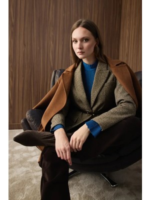 Gusto Astarsız Oversize Yün Manto - Kahverengi