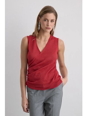 Gusto Viskon Triko Simli Bluz - Kırmızı