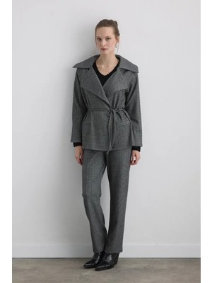 Gusto Beli Bağcıklı Balıksırtı Ceket - Gri