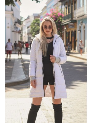 Barbora Kışlık Kapüşonlu Kadın Uzun Şişme Mont