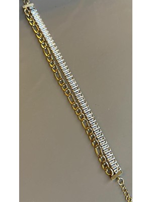 Royaleks Baget Taşlı Zincir Bileklik - Altın