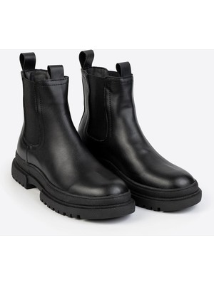 Letoon Black Star Kadın Chelsea Bot İmitasyon Deri Lastikli Kısa Topuklu Günlük Kullanım İçin