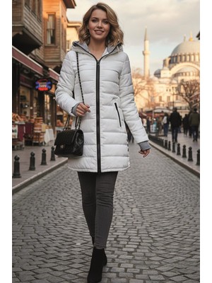 Barbora Kışlık Kapüşonlu Kadın Uzun Şişme Mont