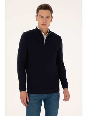 U.S. Polo Assn. Erkek Slim Fit Yarım Fermuarlı Lacivert Kazak 50307830-VR033