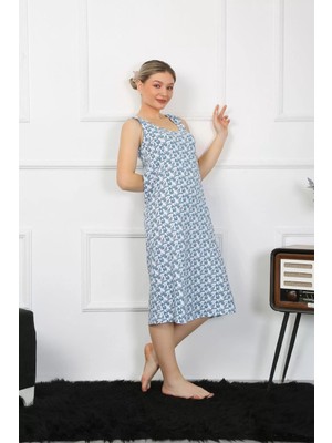 Moda Kadın Kalın Askılı Penye Uzun Gecelik