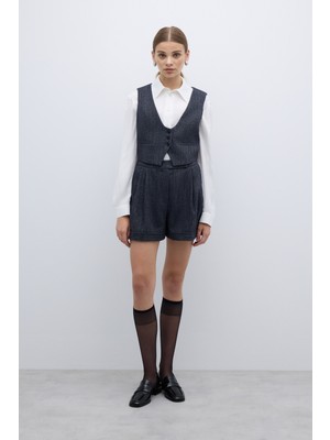 ROMAN Yün Karışımlı Çift Pileli Şort Lacivert K2612603_015