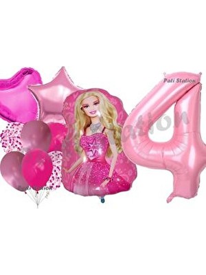 Parti Station Barbie 4 Yaş Balon Seti Barbie Konsept Parti Barbie Pembe Doğum Günü Balon Seti