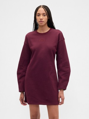 Gap Kadın Bordo Heavyweight Fransız Havlu Kumaş Logo Sweatshirt Elbise