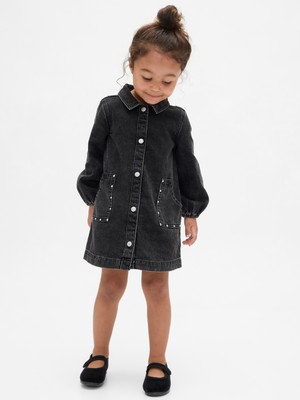 Gap Kız Bebek Siyah Denim Cepli Elbise