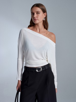 Dilvin 32312 Yün Karışımlı Tek Omuz Top-Ekru