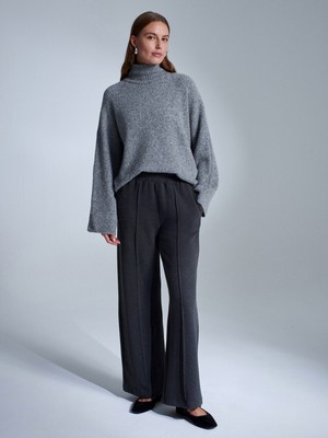 Dilvin 71927 Beli Lastikli Dikiş Detaylı Bol Eşofman-Antrasit M