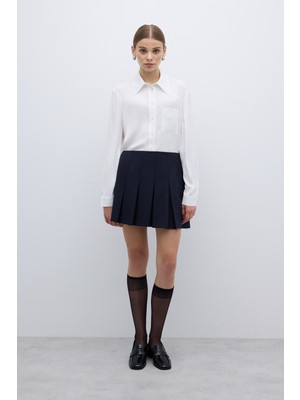 ROMAN Yün Karışımlı Pileli Mini Etek Lacivert K2615025_015