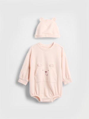 Gap Bebek Pembe Brannan Bear Detaylı Bodysuit-Şapka Set