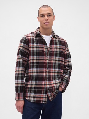 Gap Erkek Bordo Organik Pamuk Relaxed Flannel Gömlek