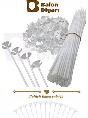 Balon Diyarı 100 Adet Beyaz Balon Çubuğu - Balon Tutucu Çubuk