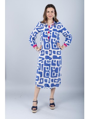 Bonitas Vual Uzun Kollu Desenli Gömlek Mavi Geometrik