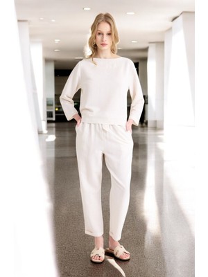 Yazlık Uzun Kol Bluz Pantolon Ikili Keten Takım